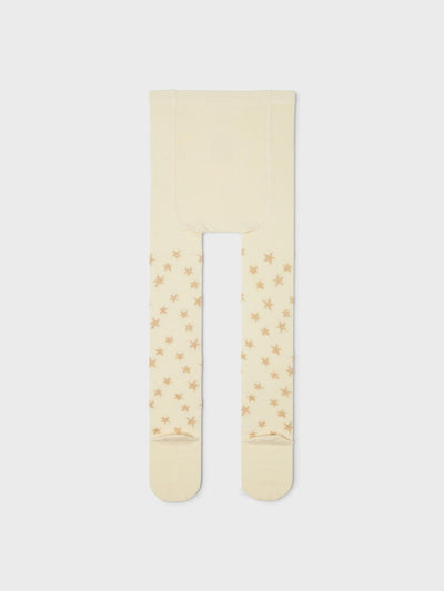 Name It Girls Cream Tights with Glittery Gold Stars