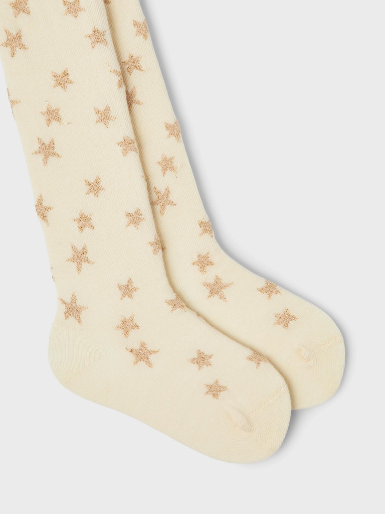 Name It Girls Cream Tights with Glittery Gold Stars