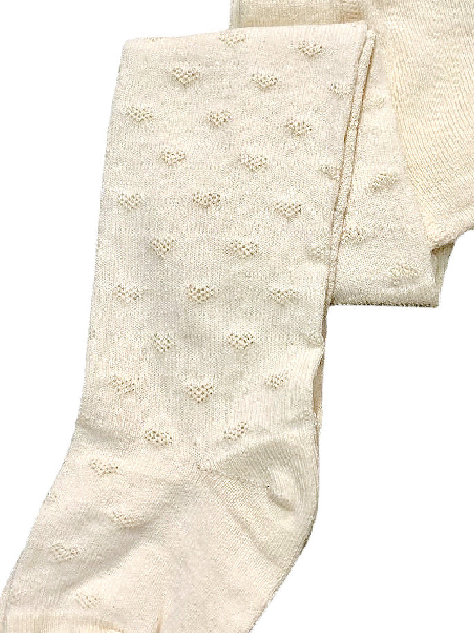 Name It Girls Cream Tights with Heart Pattern