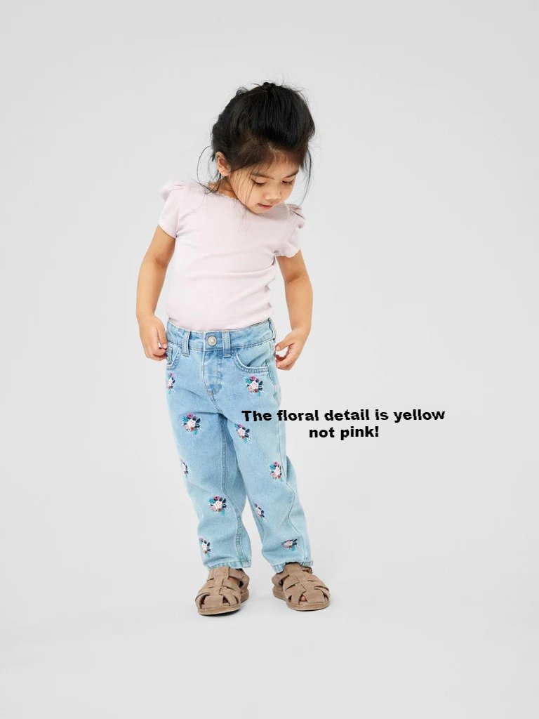 Mini girl floral embroidery jeans/Blue