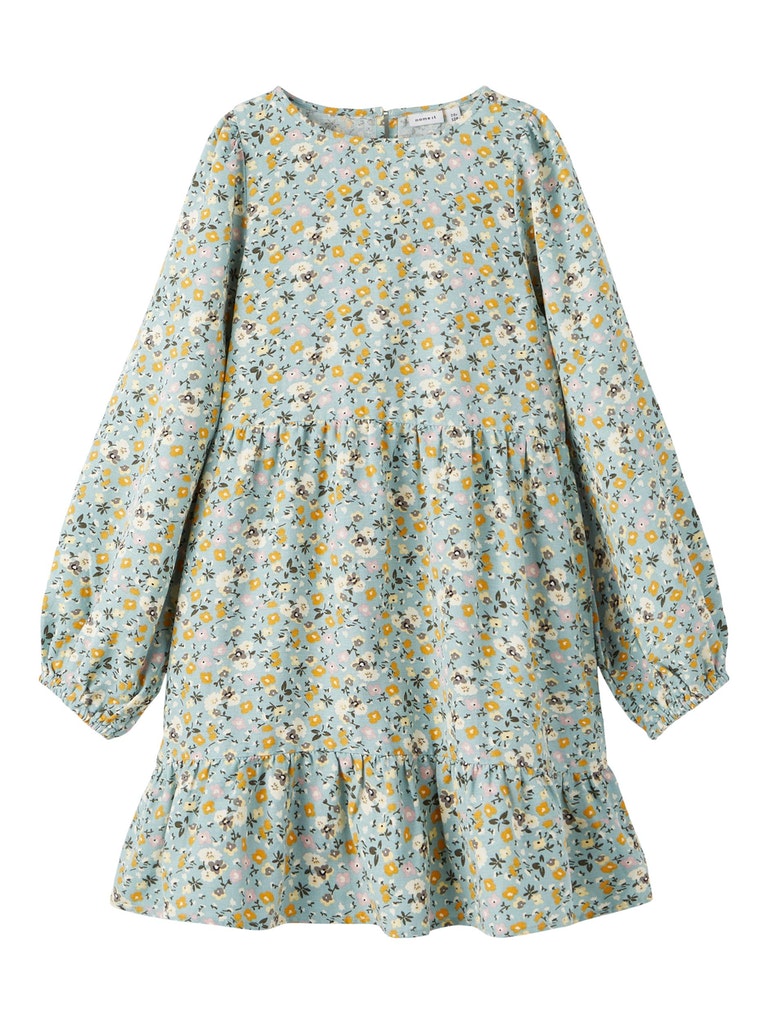 Kid girl long sleeve floral midi dress/green