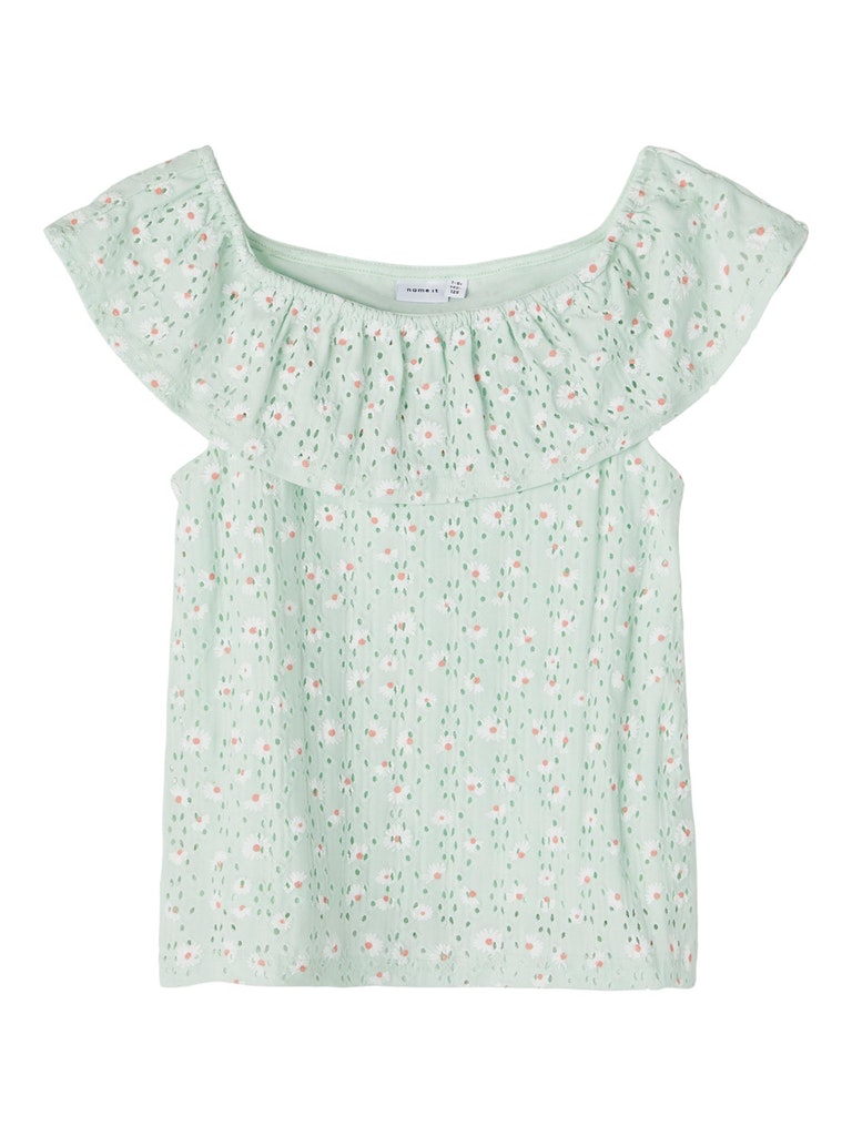 Kid girl bardot floral top/green