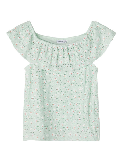 Kid girl bardot floral top/green