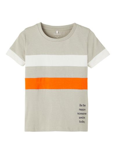 Mini Boy Print Short-Sleeved T-Shirt/Grey and Orange