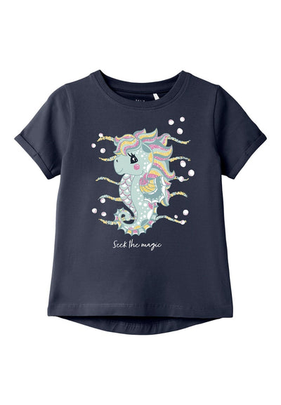 Toddler girl short-sleeved t-shirt/Navy