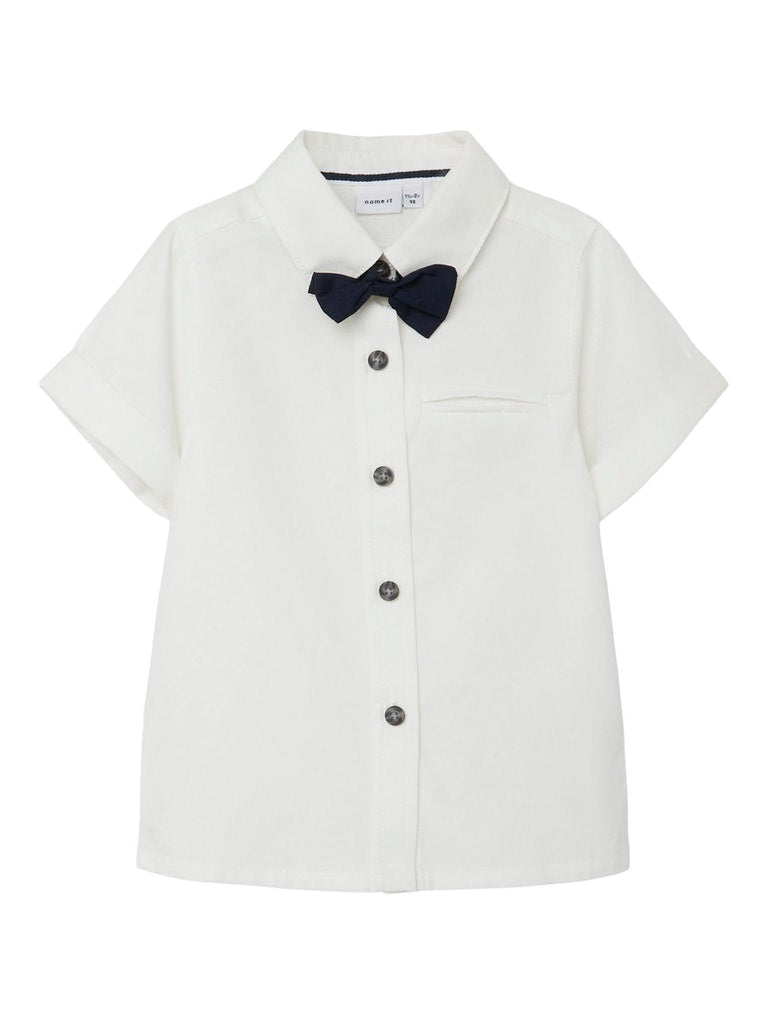 Mini boy short-sleeved shirt with detachable bow tie/Cream