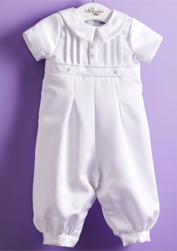 Boy's White Christening Romper With Matching Cap - PC6 Noah