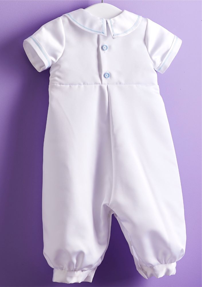 Boy's White Christening Romper With Matching Cap - PC7 Alexander