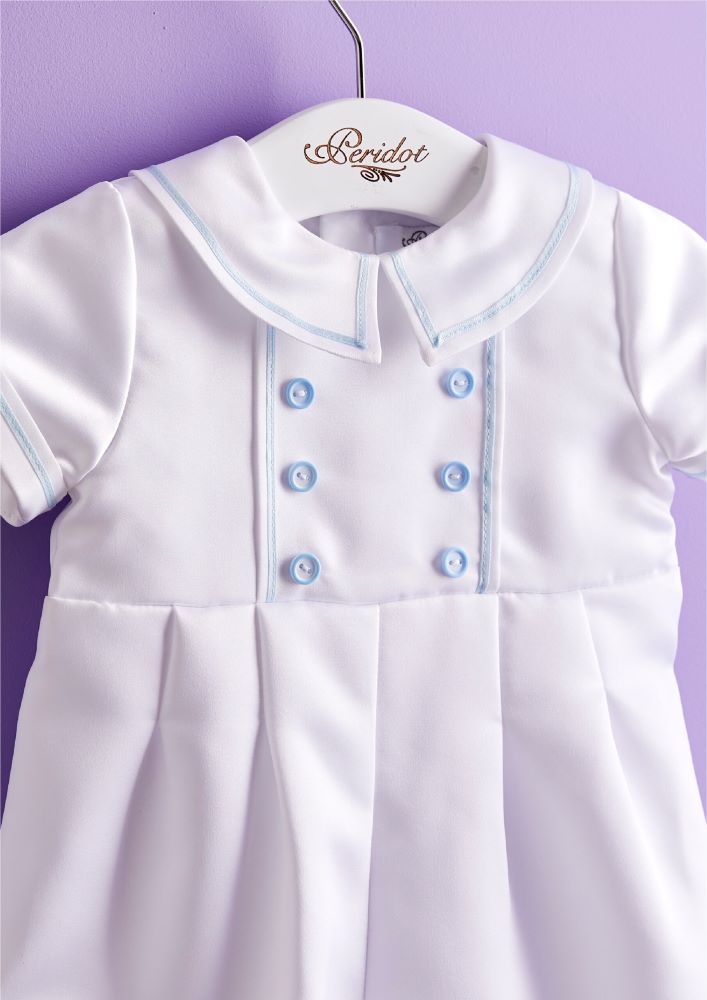 Boy's White Christening Romper With Matching Cap - PC7 Alexander