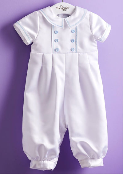 Boy's White Christening Romper With Matching Cap - PC7 Alexander