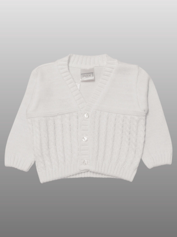 Baby Boy White V-Neck Knit Cardigan