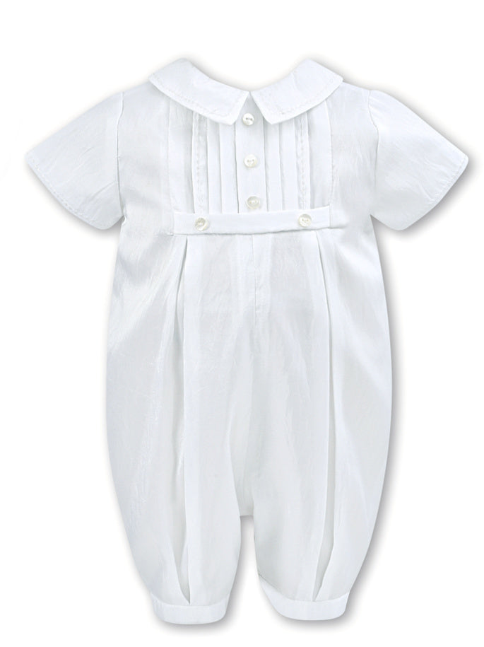 Sarah Louise Boy's White Christening Romper With Matching Cap - 002228