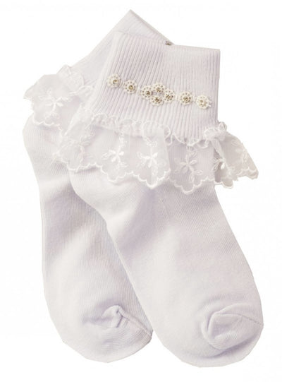 Communion Sock 5164 with lace and diamante