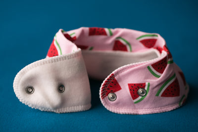 Bandana Bib in Pink with Summery Watermelons BACK POPPER BUTTONS 