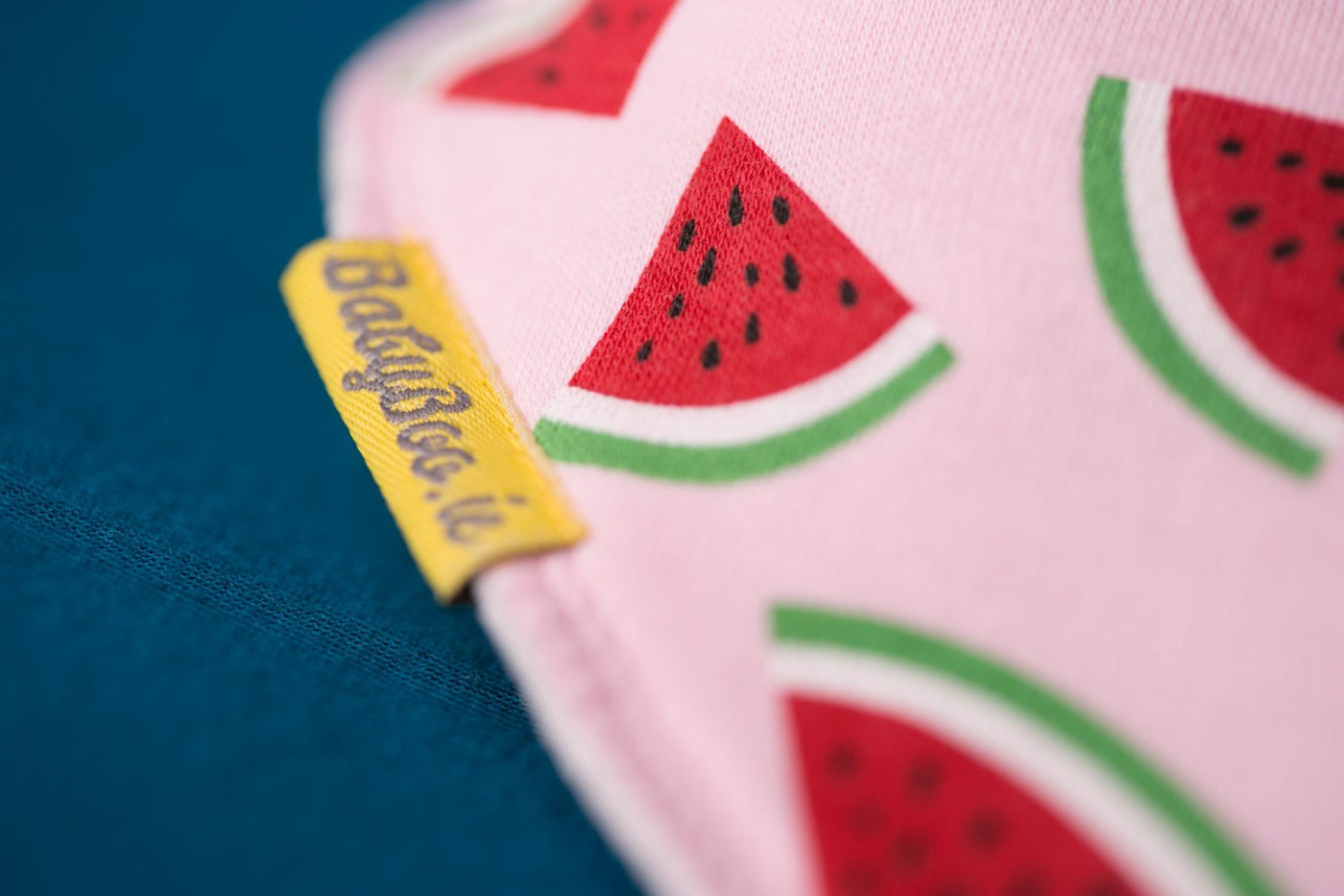 Bandana Bib in Pink with Summery Watermelons BABYBOO TAG