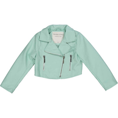 Try Beyond Girls Mint Faux Leather Biker Jacket