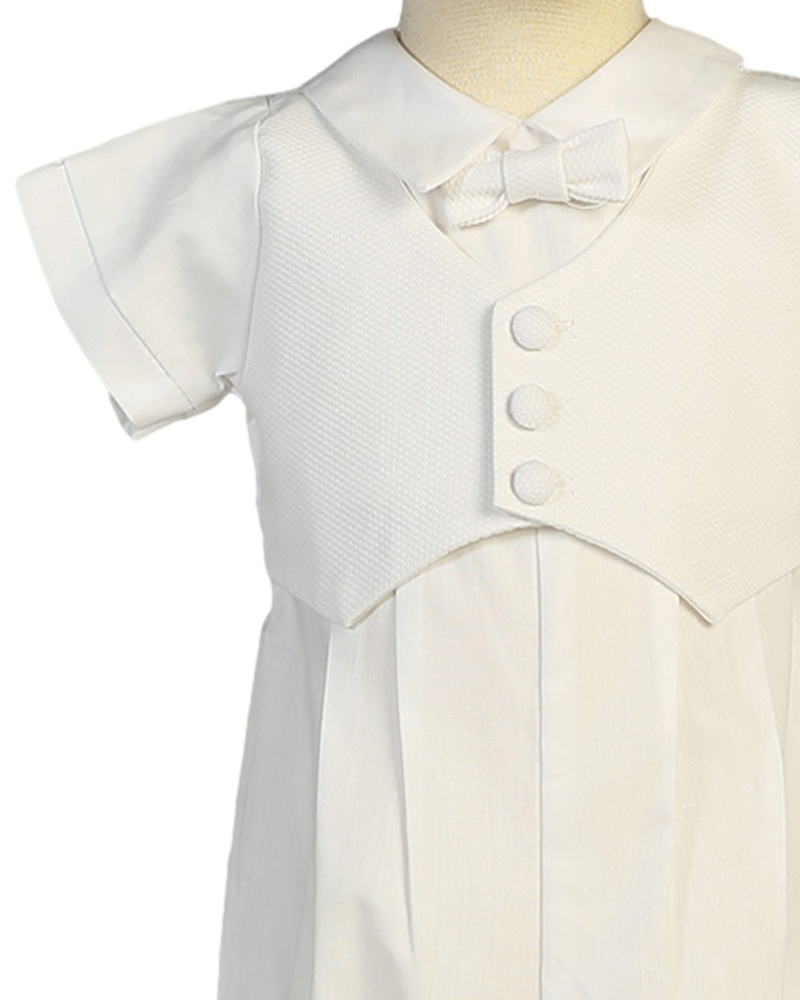 Boy's White Cotton Christening Romper With Matching Cap