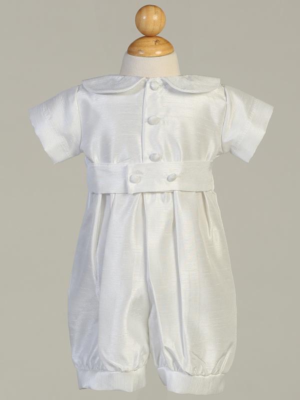 Boy's White Christening Romper With Matching Hat