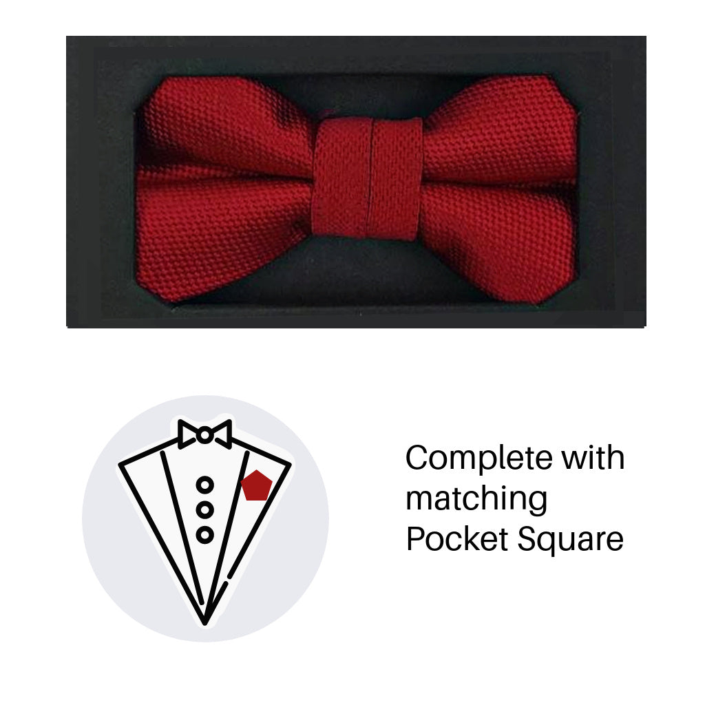 Boys Solid Red Bow Tie & Pocket Square
