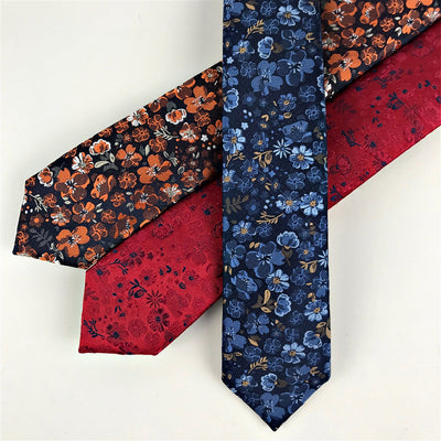 Zazzi Boys Floral Tie with Matching Pocket Square -Rust