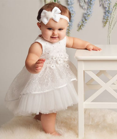 Girls Short Style Christening Dress with Asymmetrical Hemline