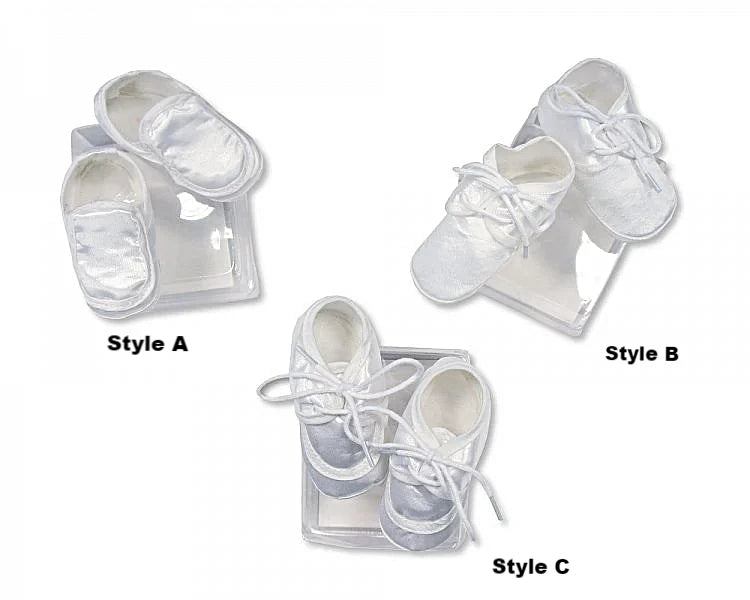 Baby Boy Soft White Satin Christening Shoes