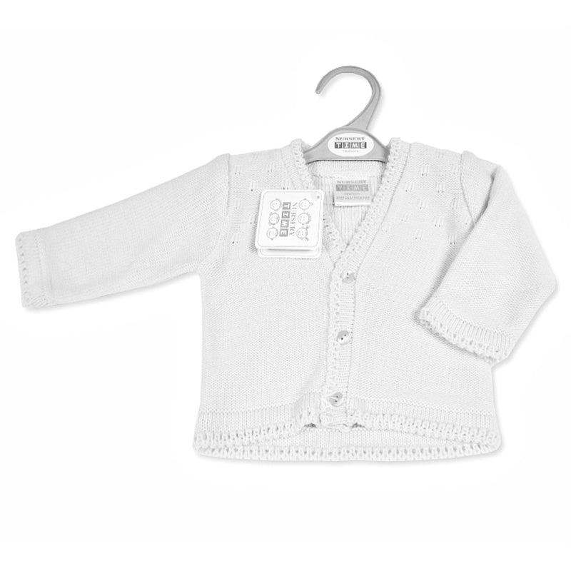 Baby Boy White V-Neck Knitted Cardigan