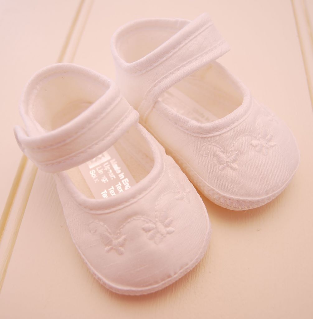 Off White Satin Baby Girl Christening Shoes