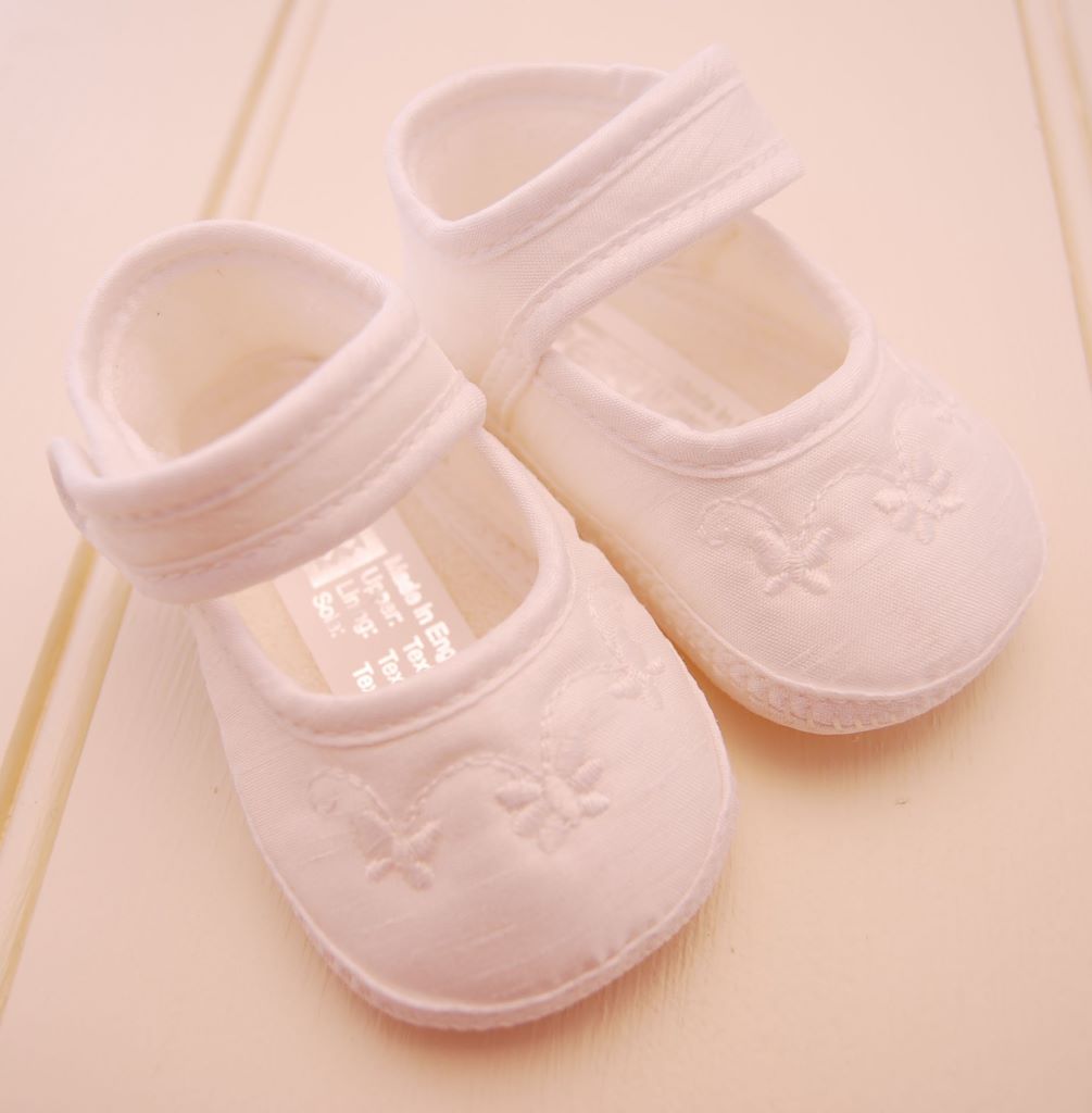 Off White Satin Baby Girl Christening Shoes