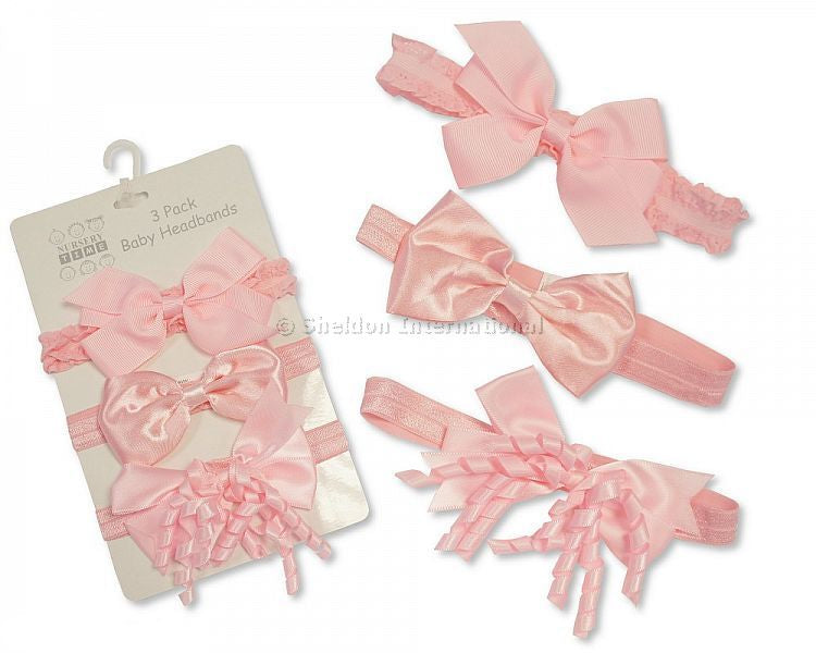 Nursery Time 3-Pack Pink Headbands for Baby Girl