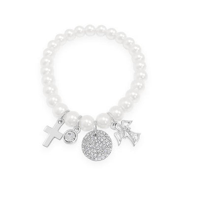 Absolute Kids Pearl Bracelet with Sterling Silver Charms - HCB305