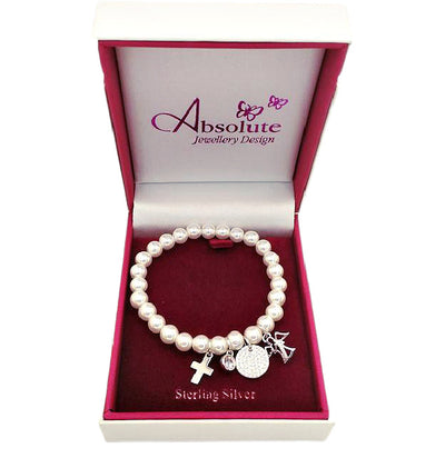 Absolute Kids Pearl Bracelet with Sterling Silver Charms - HCB305