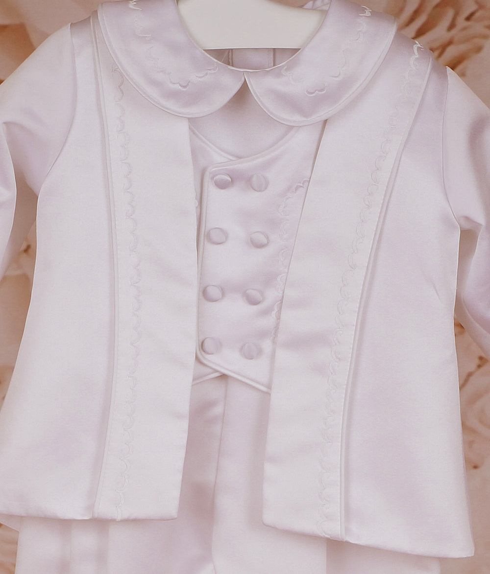 Boy's White Christening Romper Suit with Jacket