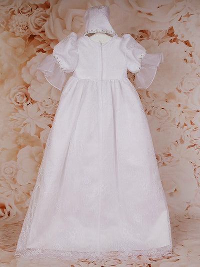 Sweetie Pie Christening Gown with Diamond and Pearl Detail and Matching Bonnet