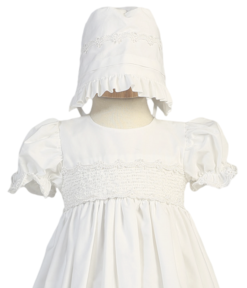 Unisex White Cotton Christening Gown with Matching Bonnet