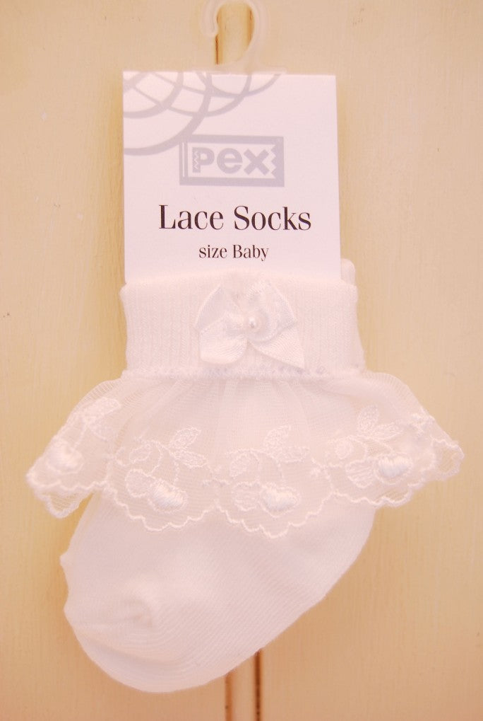 Baby Girl White Cherry Lace Frill Socks