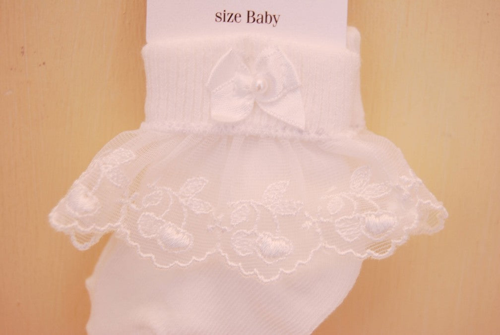 Baby Girl White Cherry Lace Frill Socks