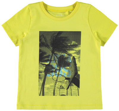 name it mini boy yellow t-shirt with palm tree graphic