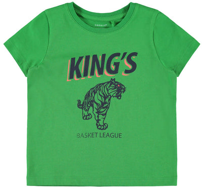 name it mini boy bright green short sleeve t-shirt with tiger graphic
