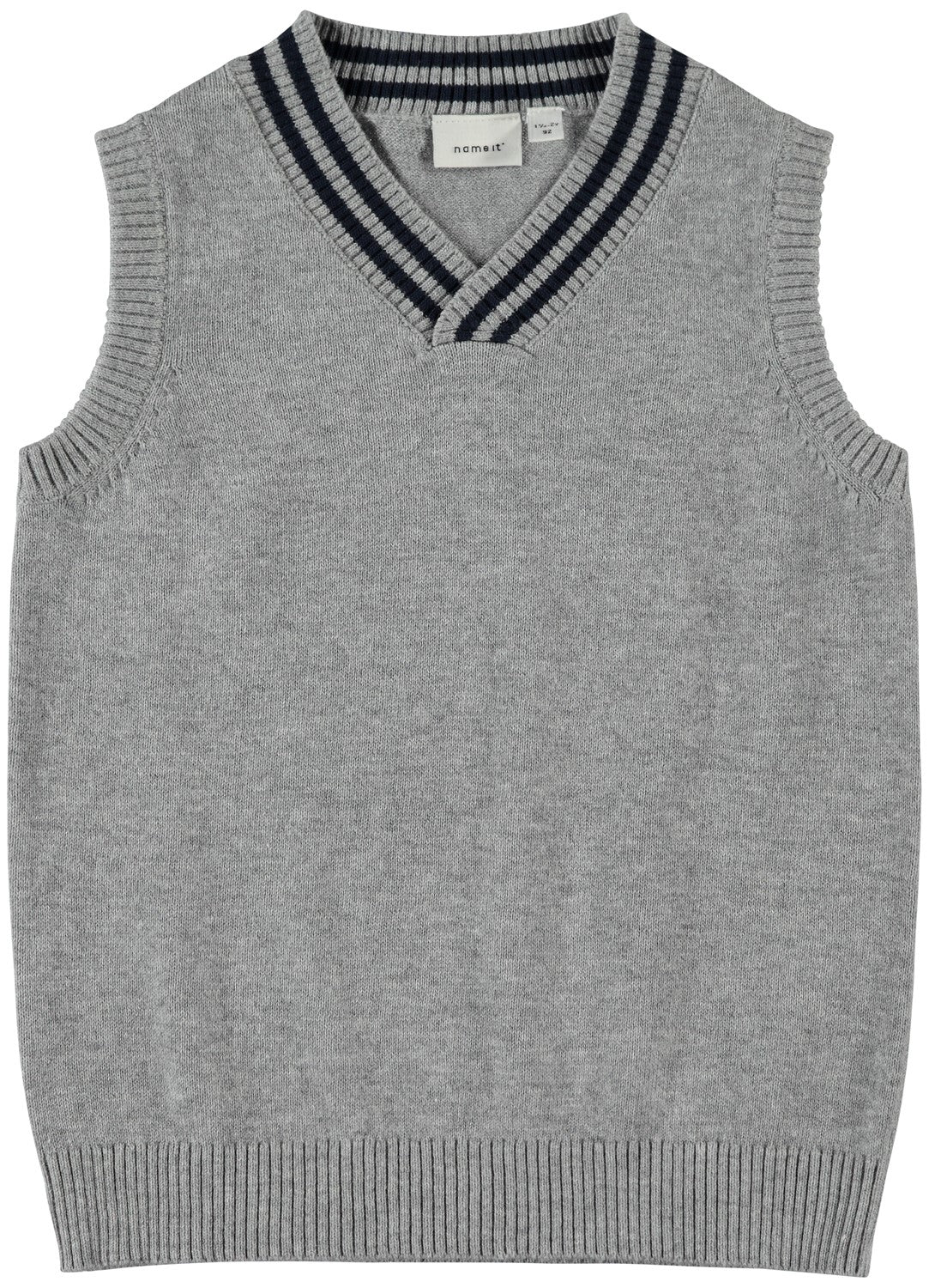 name it mini boy grey sleeveless pullover with navy collar detail