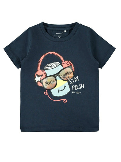 name it toddler boy navy short sleeve t-shirt with headphones graphic