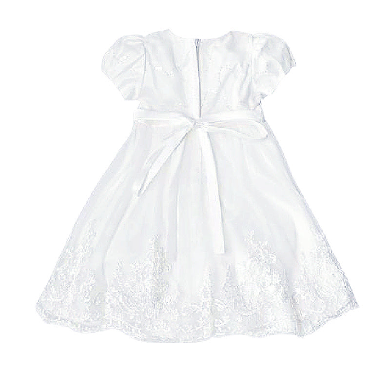 Girls Short Style Christening Dress with Floral Applique