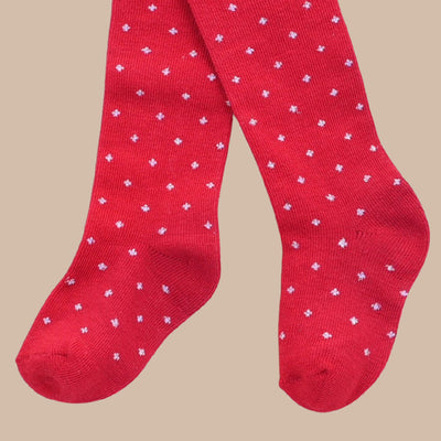 PEX Baby Girl Red Tights with Silver Twinkle Dot